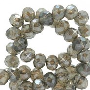 Faceted glass beads 3x2mm disc Greige anthracite-pearl shine coating